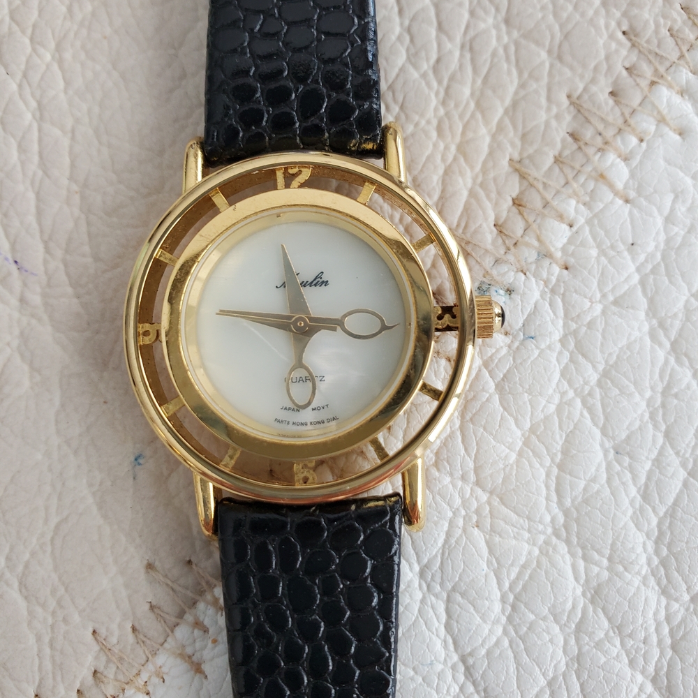 Gold and Black Watch With Scissor Hands